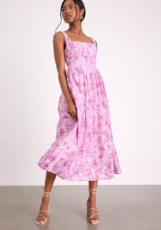 Lulus Dresses & Skirts - NWT Lulus Colwyn Light Magenta Floral Jacquard Bustier Midi Dress Medium